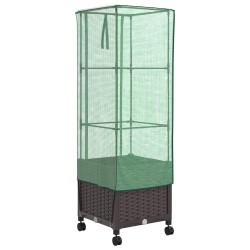 Jardinière de jardin avec couverture de serre et roues Marron 638051638051