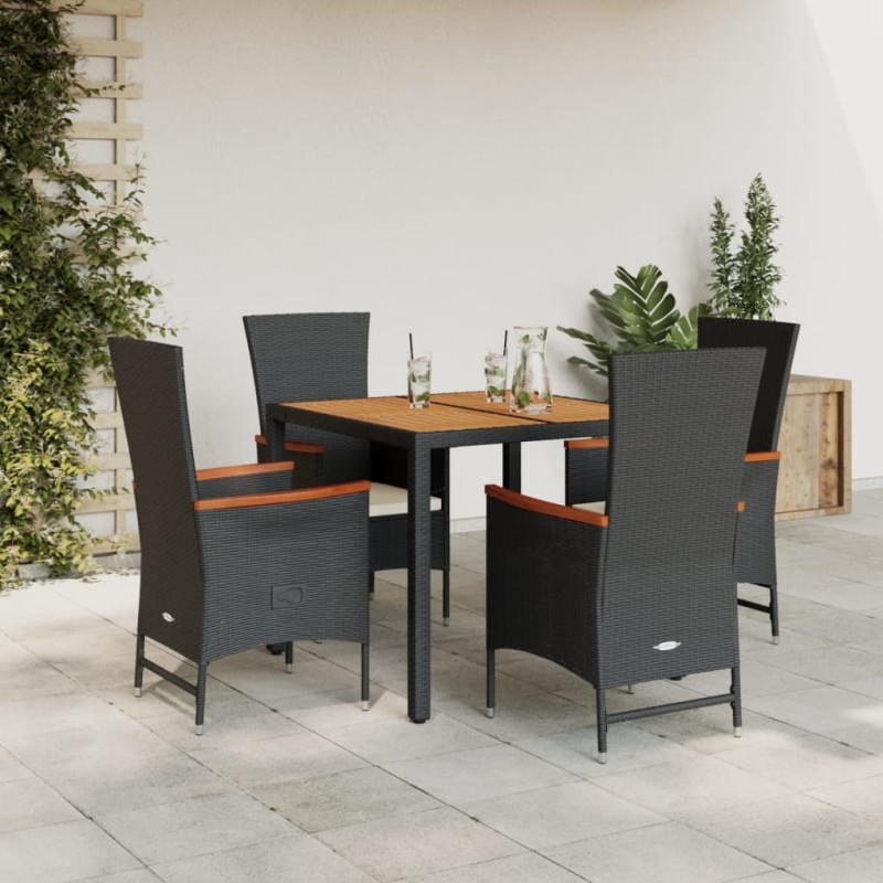 Ensemble à manger de jardin coussins 5pcs Noir Résine tressée 638053638053
