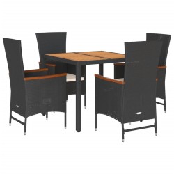 Ensemble à manger de jardin coussins 5pcs Noir Résine tressée 638053638053