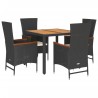 Ensemble à manger de jardin coussins 5pcs Noir Résine tressée 638053638053