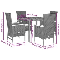 Ensemble à manger de jardin coussins 5pcs Noir Résine tressée 638053638053