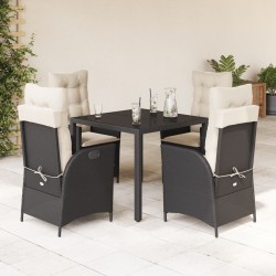 Ensemble à manger de jardin coussins 5pcs Noir Résine tressée 638058638058