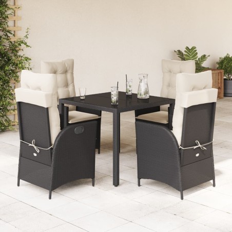 Ensemble à manger de jardin coussins 5pcs Noir Résine tressée 638058638058