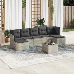 Salon de jardin 8 pcs avec coussins gris clair résine tressée 638059638059