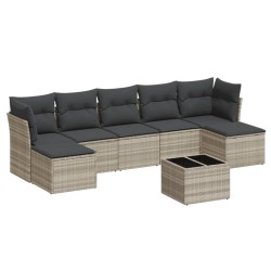 Salon de jardin 8 pcs avec coussins gris clair résine tressée 638059638059