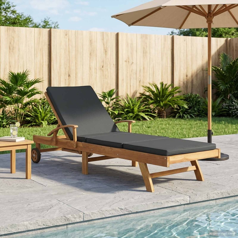 Chaise longue avec coussin Bois de teck massif 638060638060