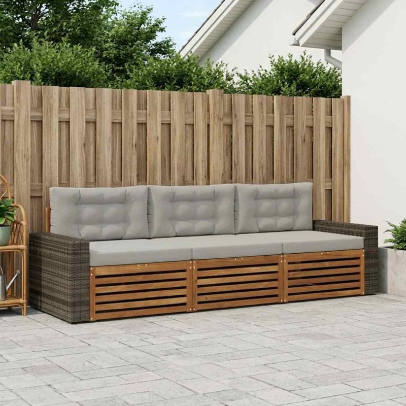 Ensemble de canapés d'extérieur 3 pcs Naturel et gris clair 638064638064