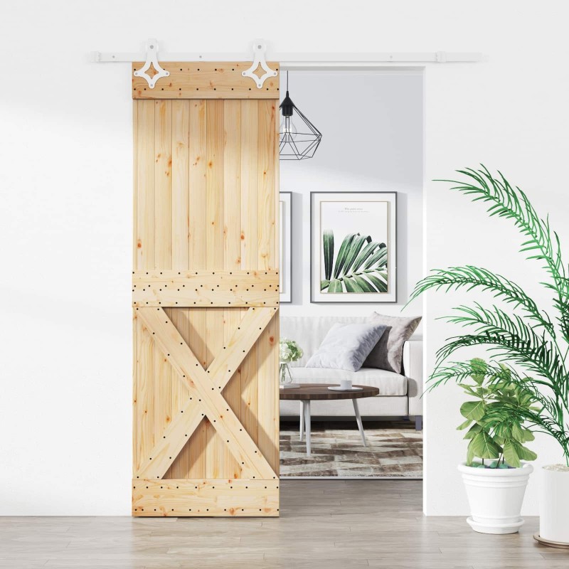 Porte coulissante Naturel et Blanc 70 x 210 cm 638067638067