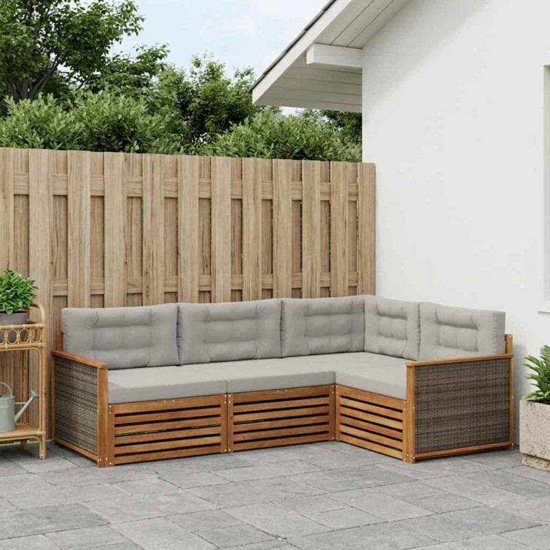 Ensemble de canapés d'extérieur 4 pcs Naturel et gris clair 638070638070