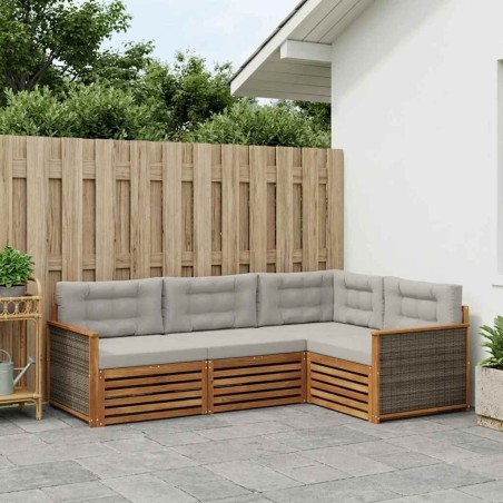 Ensemble de canapés d'extérieur 4 pcs Naturel et gris clair 638070638070
