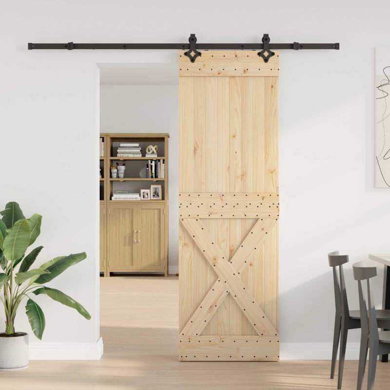 Porte coulissante NARVIK Naturel et noir 70 x 210 cm (213,5 cm) 638077638077