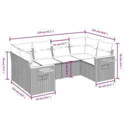 Salon de jardin 6 pcs avec coussins gris résine tressée 638095638095