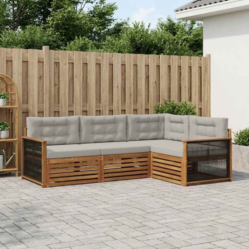 Ensemble de canapés d'extérieur 4 pcs Naturel et gris clair 638109638109