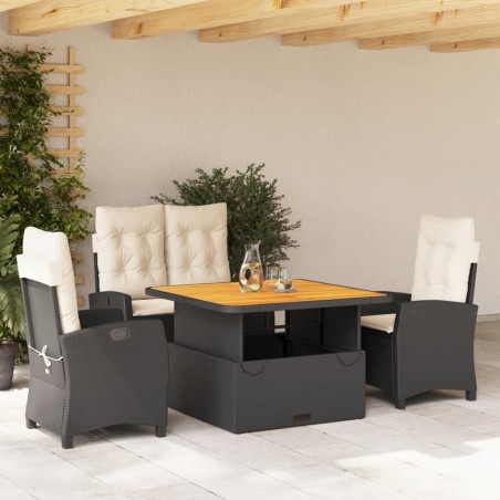 Ensemble à manger de jardin 4 pcs avec coussins noir 638121638121
