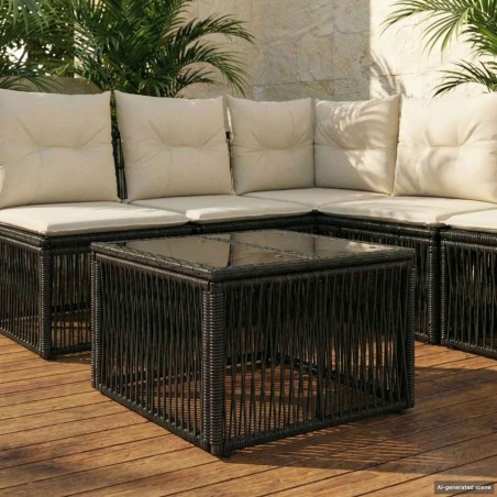 Table de Jardin Noir 55 x 55 x 37 cm Rattan PE et Verre 638183638183