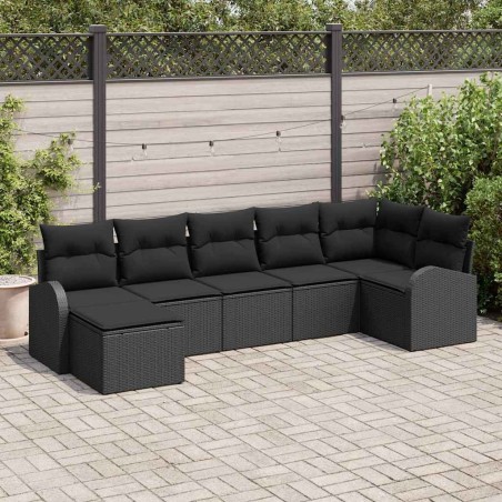 Ensemble de Canapés avec coussin 7 pcs Noir polyrotin 638186638186