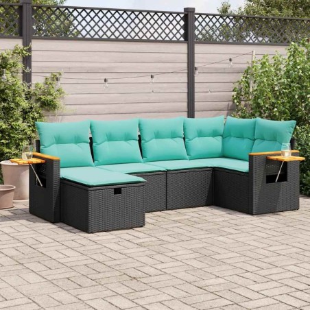 Salon de jardin 6 pcs avec coussins noir résine tressée 638189638189