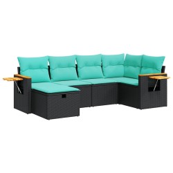 Salon de jardin 6 pcs avec coussins noir résine tressée 638189638189