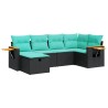 Salon de jardin 6 pcs avec coussins noir résine tressée 638189638189