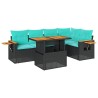 Salon de jardin 6 pcs avec coussins noir résine tressée acacia 638192638192