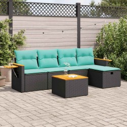 Salon de jardin 6 pcs avec coussins noir résine tressée 638194638194