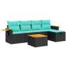Salon de jardin 6 pcs avec coussins noir résine tressée 638194638194