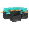 Salon de jardin 5 pcs avec coussins noir résine tressée acacia 638196638196