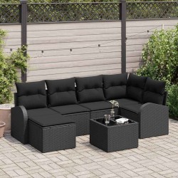 Ensemble de Canapés avec coussin 7 pcs Noir polyrotin 638222638222
