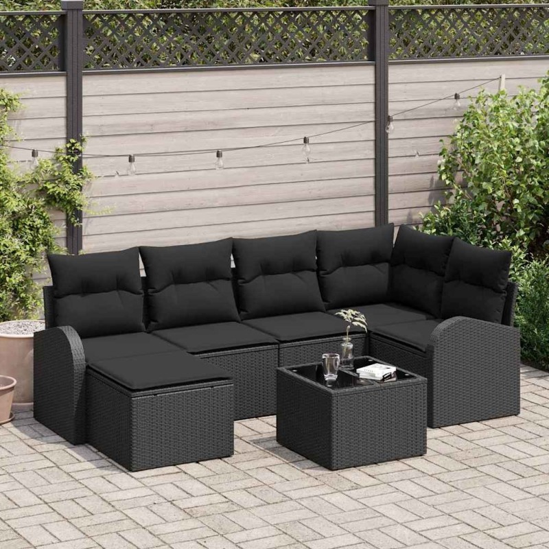 Ensemble de Canapés avec coussin 7 pcs Noir polyrotin 638222638222