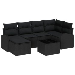 Ensemble de Canapés avec coussin 7 pcs Noir polyrotin 638222638222