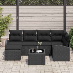 Ensemble de Canapés avec coussin 7 pcs Noir polyrotin 638222638222