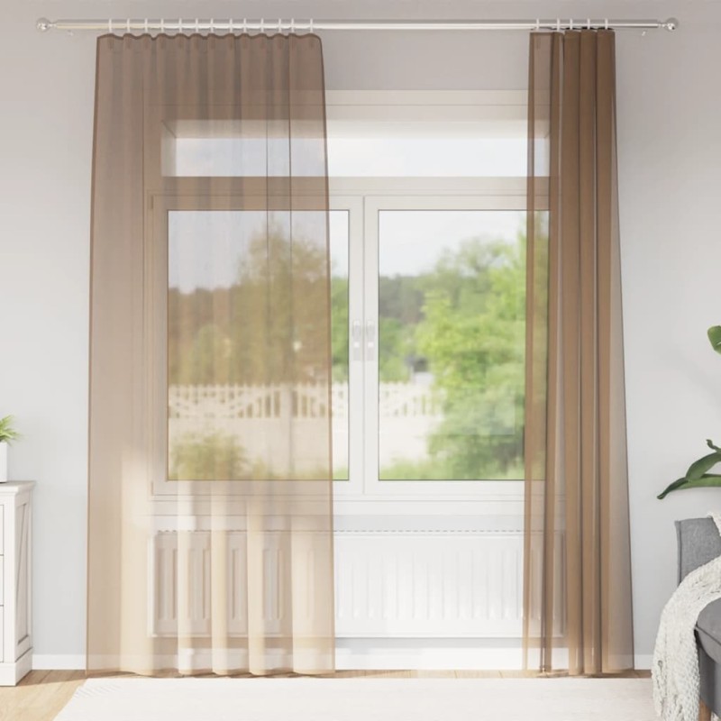 Rideaux en voile à œillets 2 pcs marron clair 638229638229