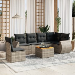 Salon de jardin avec coussins 7 pcs gris résine tressée 638237638237