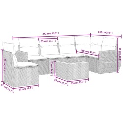 Salon de jardin avec coussins 7 pcs gris résine tressée 638237638237