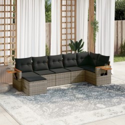 Salon de jardin avec coussins 7 pcs gris résine tressée 638243638243