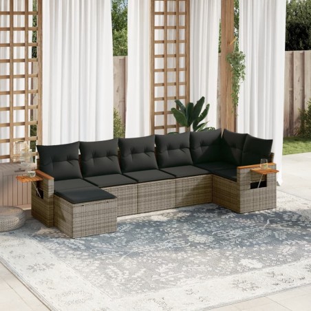 Salon de jardin avec coussins 7 pcs gris résine tressée 638243638243