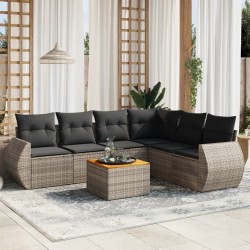 Salon de jardin avec coussins 7 pcs gris résine tressée 638244638244