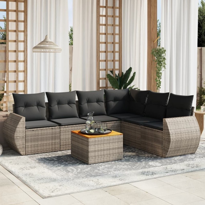 Salon de jardin avec coussins 7 pcs gris résine tressée 638244638244
