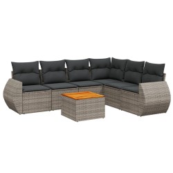 Salon de jardin avec coussins 7 pcs gris résine tressée 638244638244
