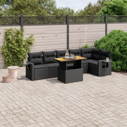 Salon de jardin 7 pcs avec coussins noir résine tressée 638247638247