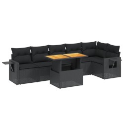 Salon de jardin 7 pcs avec coussins noir résine tressée 638247638247