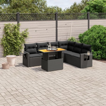 Salon de jardin 7 pcs avec coussins noir résine tressée 638248638248