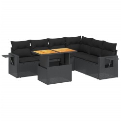 Salon de jardin 7 pcs avec coussins noir résine tressée 638248638248