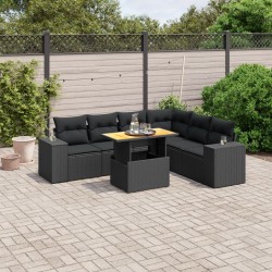 Salon de jardin 7 pcs avec coussins noir résine tressée 638251638251