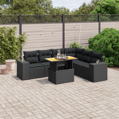Salon de jardin 7 pcs avec coussins noir résine tressée 638251638251