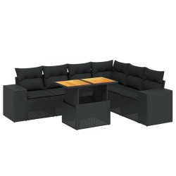 Salon de jardin 7 pcs avec coussins noir résine tressée 638251638251