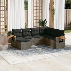 Salon de jardin avec coussins 7 pcs gris résine tressée 638256638256