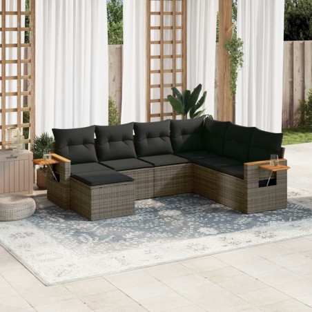 Salon de jardin avec coussins 7 pcs gris résine tressée 638256638256