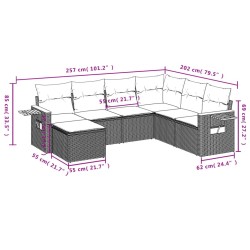 Salon de jardin avec coussins 7 pcs gris résine tressée 638256638256