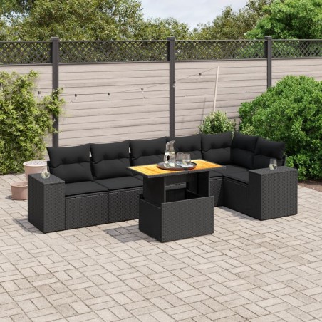 Salon de jardin 7 pcs avec coussins noir résine tressée 638268638268